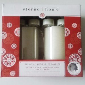 New Sterno Home Set of Six White Flameless Candles